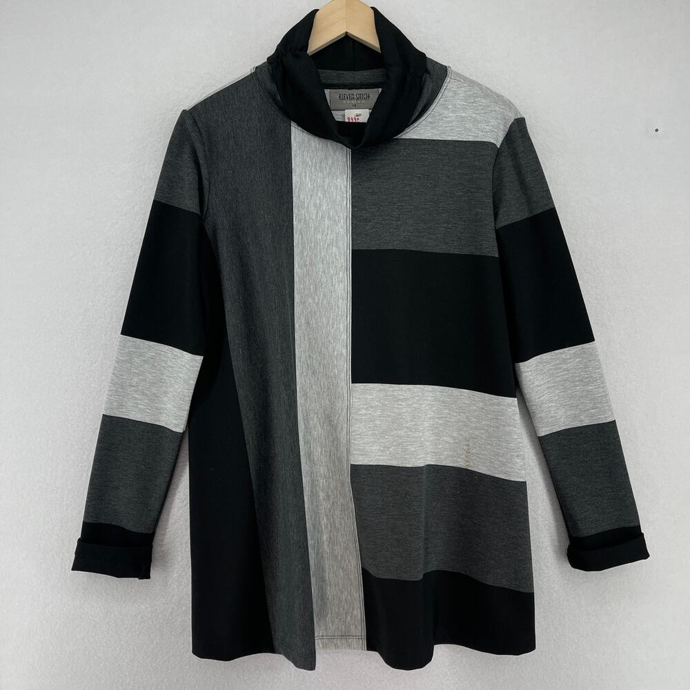 ELEVEN STITCH Sweater XS Design Colorblock Stripe Cowl Neck Pullover USA Black